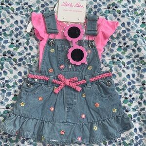 Little Lass Denim Dress with Pink Accents